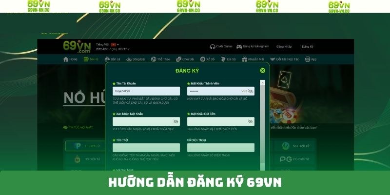 Đăng Ký 69VN - Hướng Dẫn Khách Hàng Từng Bước Từ A-Z 3 Chi tiết từng bước tạo tài khoản trên 69VN